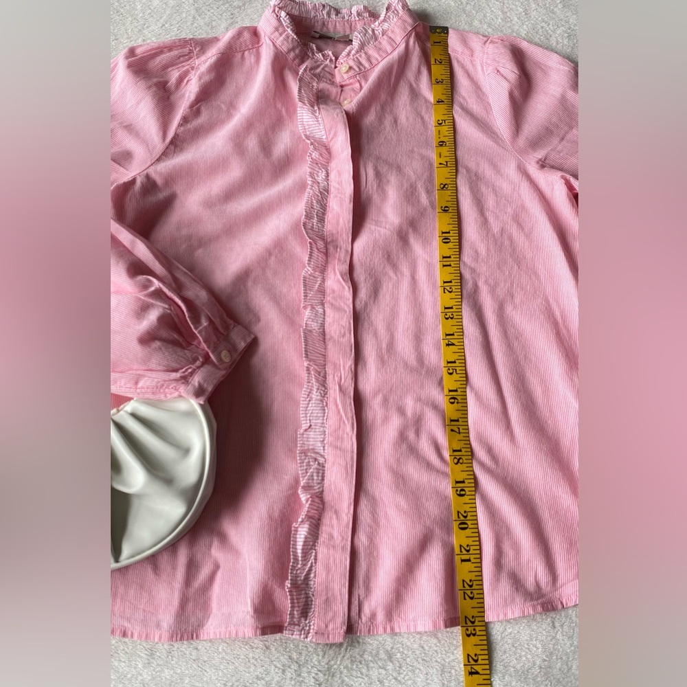 👚 Loft pink and white striped ruffle blouse shirt top XS - Picture 10 of 12